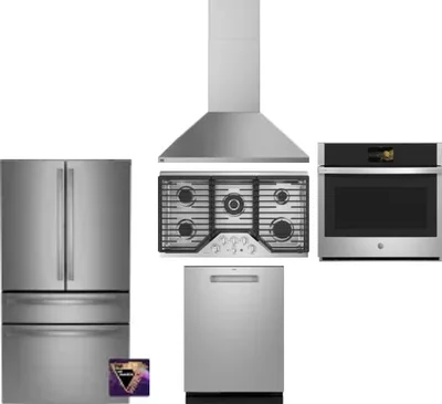 5 Piece Package Includes Refrigerator, Cooktop, Wall Oven, Hood And Dishwasher